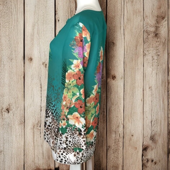 Soft Surroundings Tunic Symphony Night Floral Animal Print Top M Roll Tab Sleeve - Picture 11 of 13